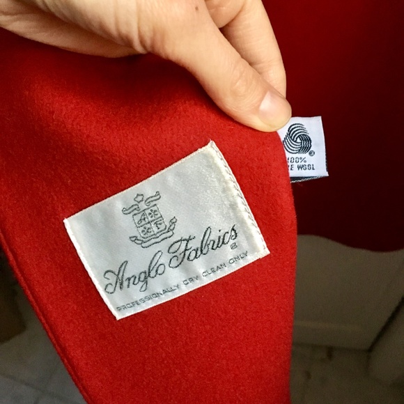 {Vintage} 100% Red Wool Long Double Breasted Coat - Picture 8 of 8